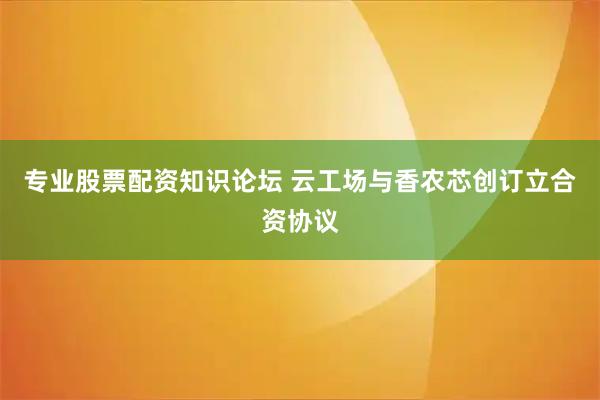 专业股票配资知识论坛 云工场与香农芯创订立合资协议